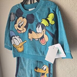 Disney Kids Pajama Set - Teal with Cartoon Characters